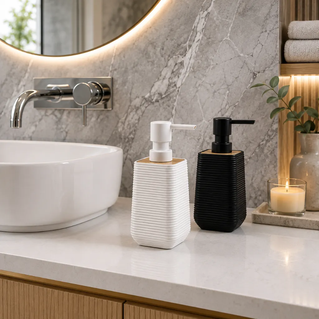 [BA-CH86492] Modern Ripped Soap Dispenser w/ Bamboo Finish BLK/WHT CH86492