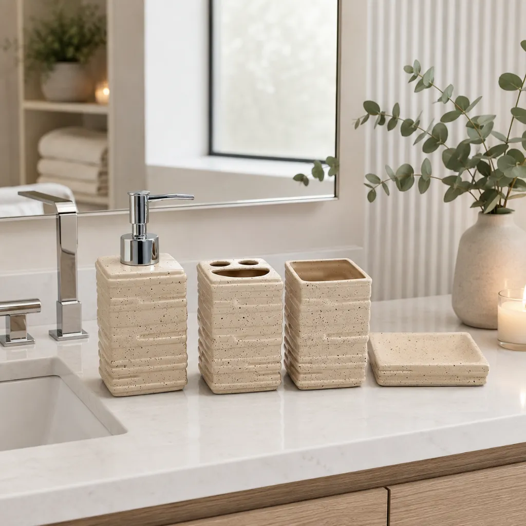 [BA-4PC-CH86703] 4pc Ceramic Soap Dispenser Bath Set CH86703