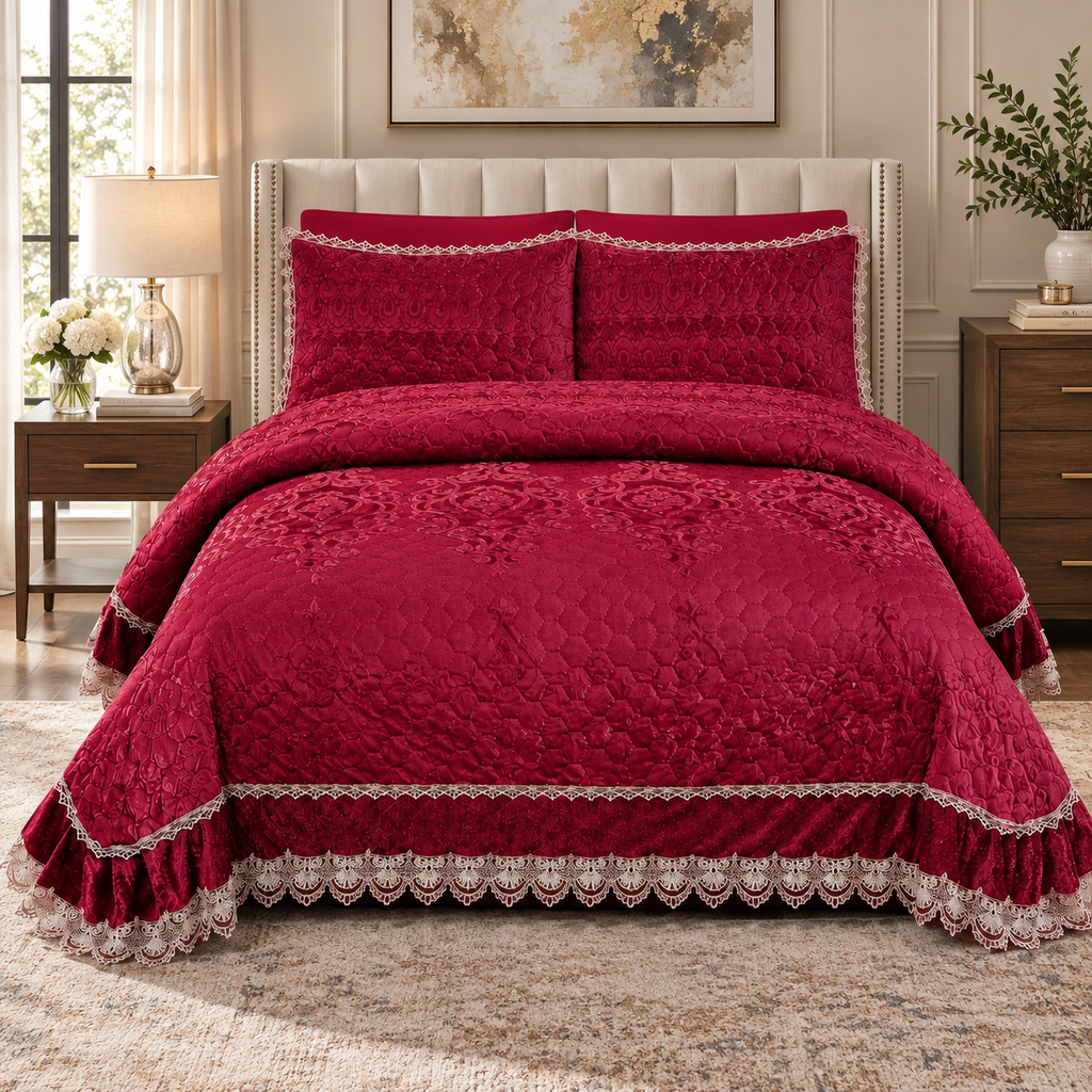 [QB-6PCLACE-Q] 6 Piece Lace Embroidered Quilt Set (Queen)