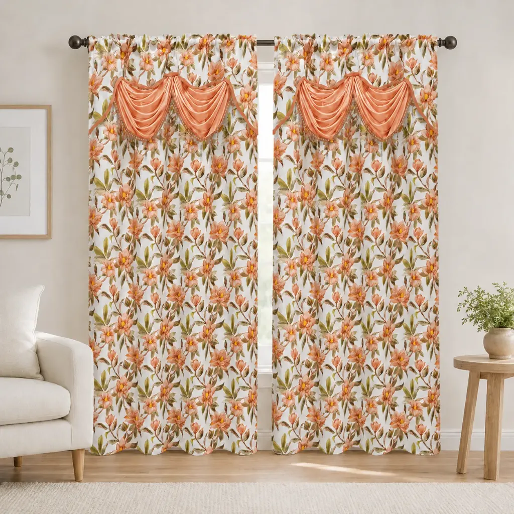 Emerald Rod Pocket Blackout Panel with Attached Valance 54" x 84" (Peach)